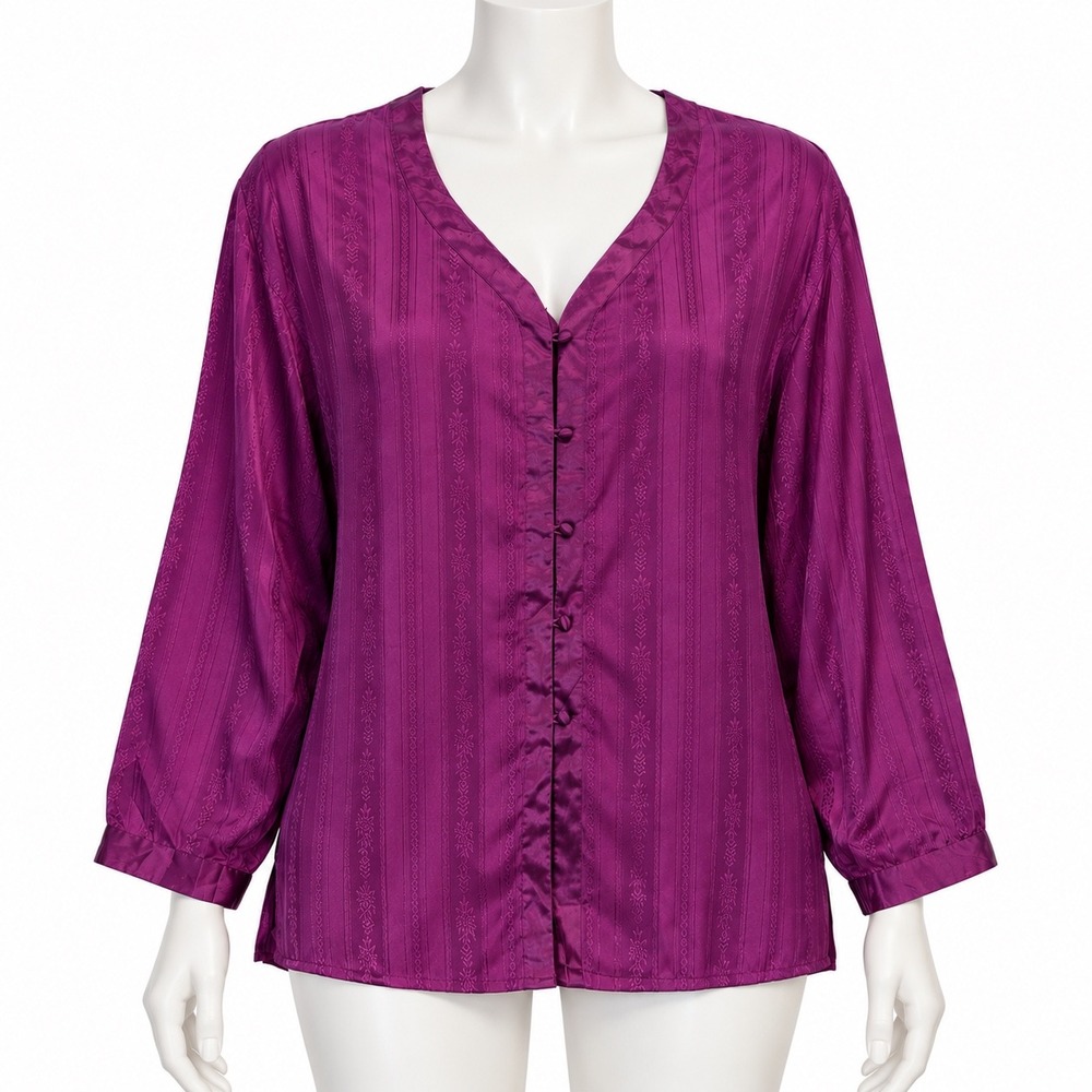 Vintage 80s Victoria's Secret Gold Label Purple Satin Pajama Top Women's Medium